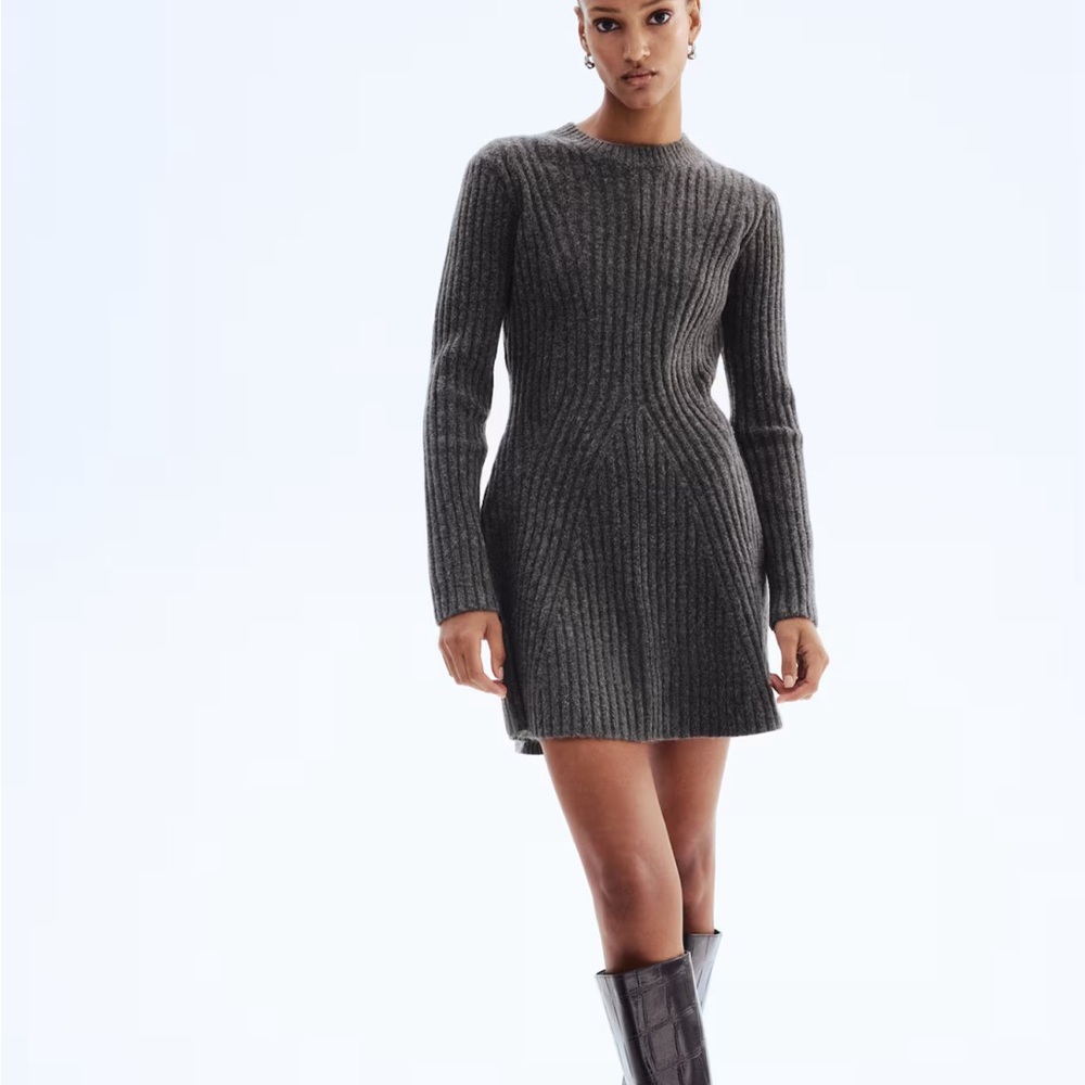 NWOT H&M Grey Ribbed Long-Sleeve Sweater Dress